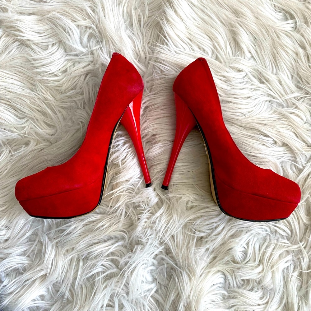 Red Suede Platform Heels